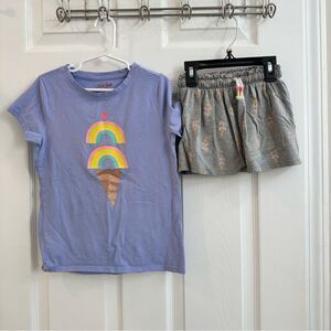Cat and Jack girls ice cream rainbow ss shirt and skort set blue gray size 4/5
